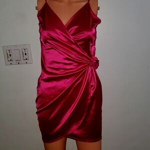 Elegant Red Satin Wrap Dress